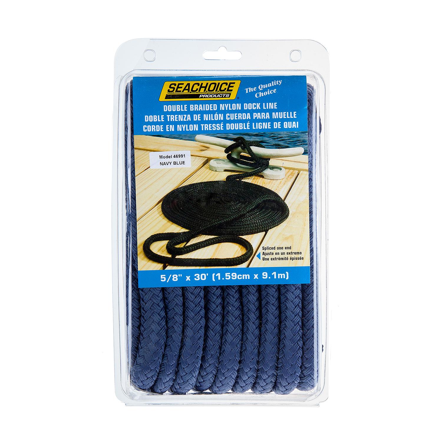 Double Braid Nylon Dock Line, Navy, 5/8in x 30ft