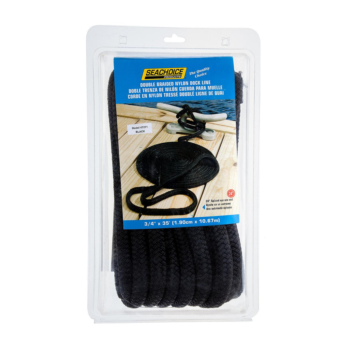 Double Braid Nylon Dock Line, Black, 3/4in x 35ft