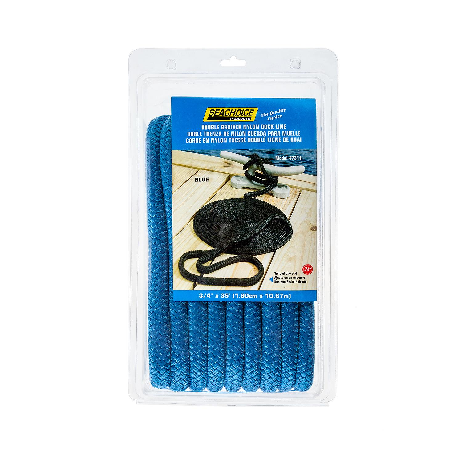 Double Braid Nylon Dock Line, Blue, 3/4in x 35ft