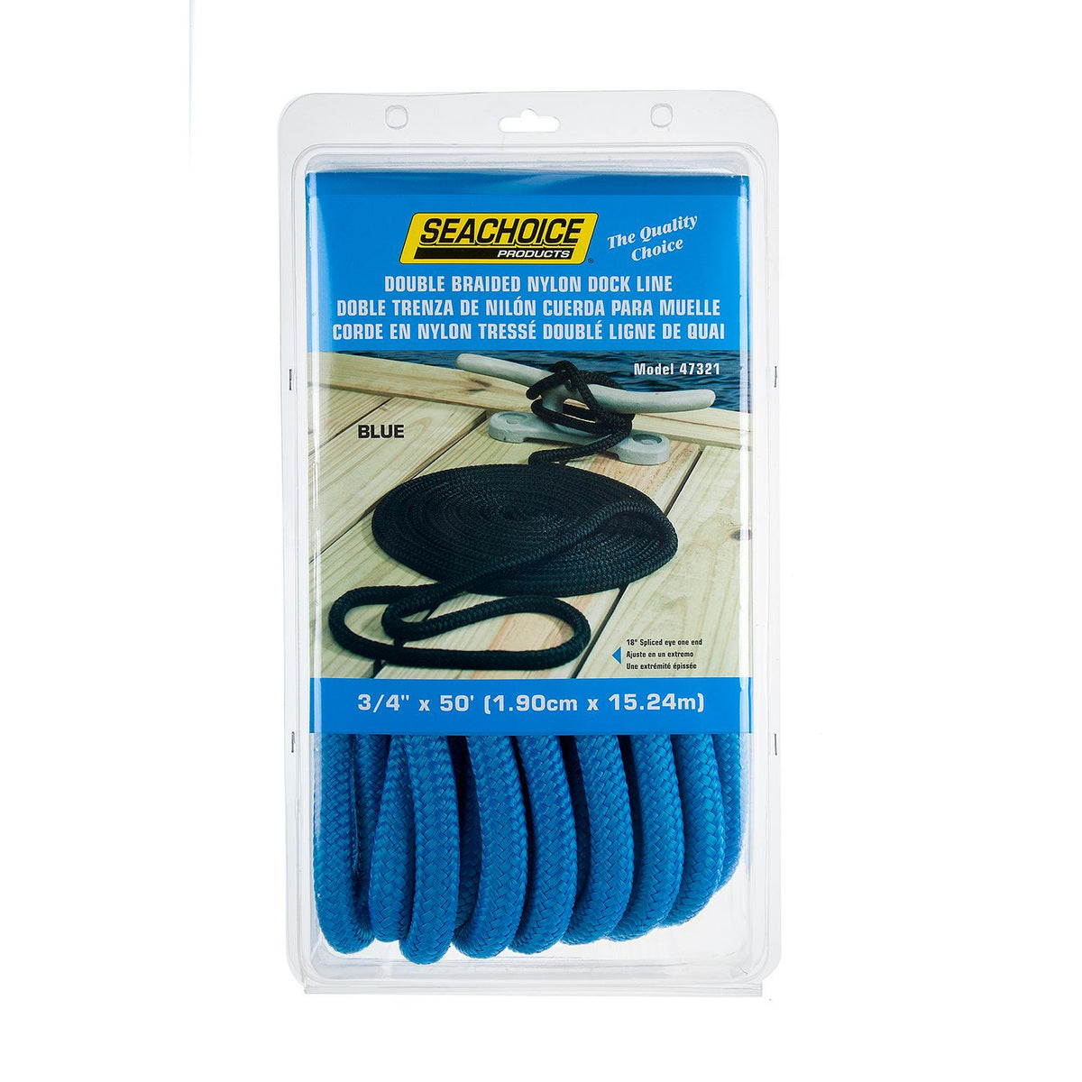 Double Braid Nylon Dock Line, Blue, 3/4in x 50ft