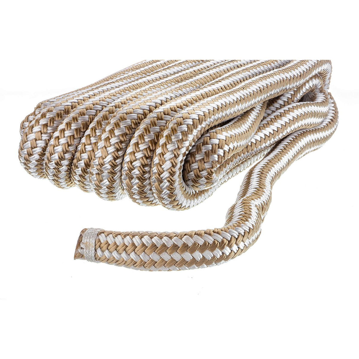 Double Braid Nylon Dock Line, Gold/ White,  3/4in x 25ft