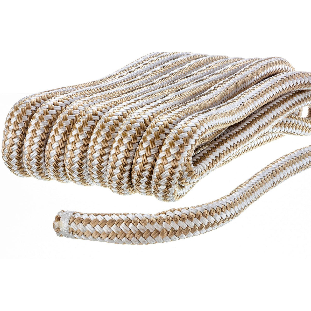 Double Braid Nylon Dock Line, Gold/ White, 3/4in x 35ft