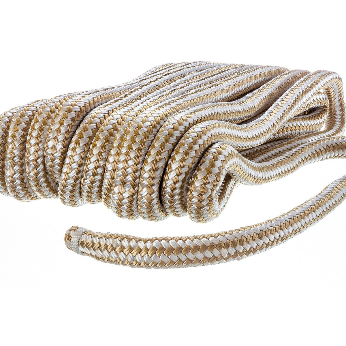 Double Braid Nylon Dock Line, Gold/ White, 3/4in x 50ft