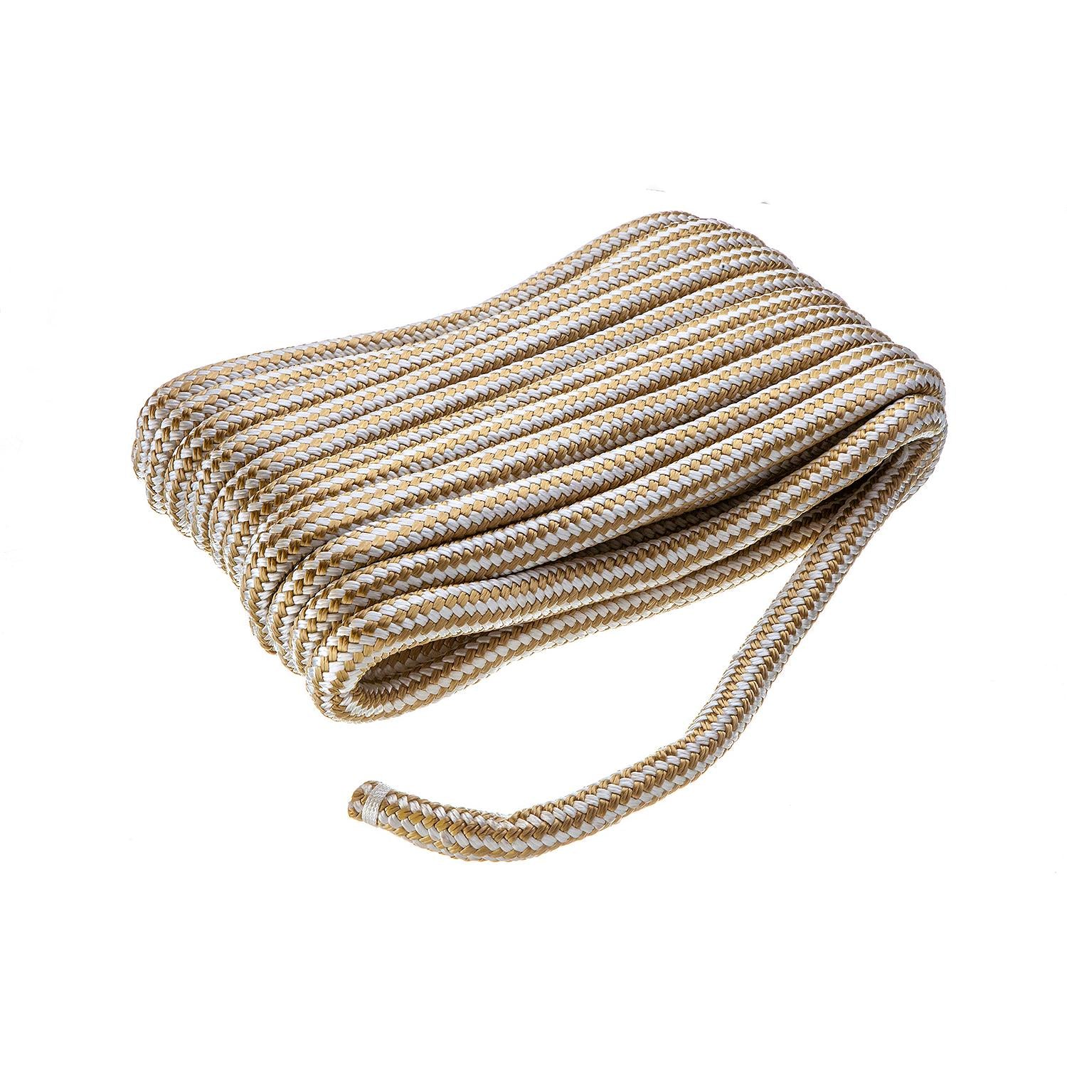 Double Braid Nylon Dock Line, Gold/ White, 3/4in x 50ft
