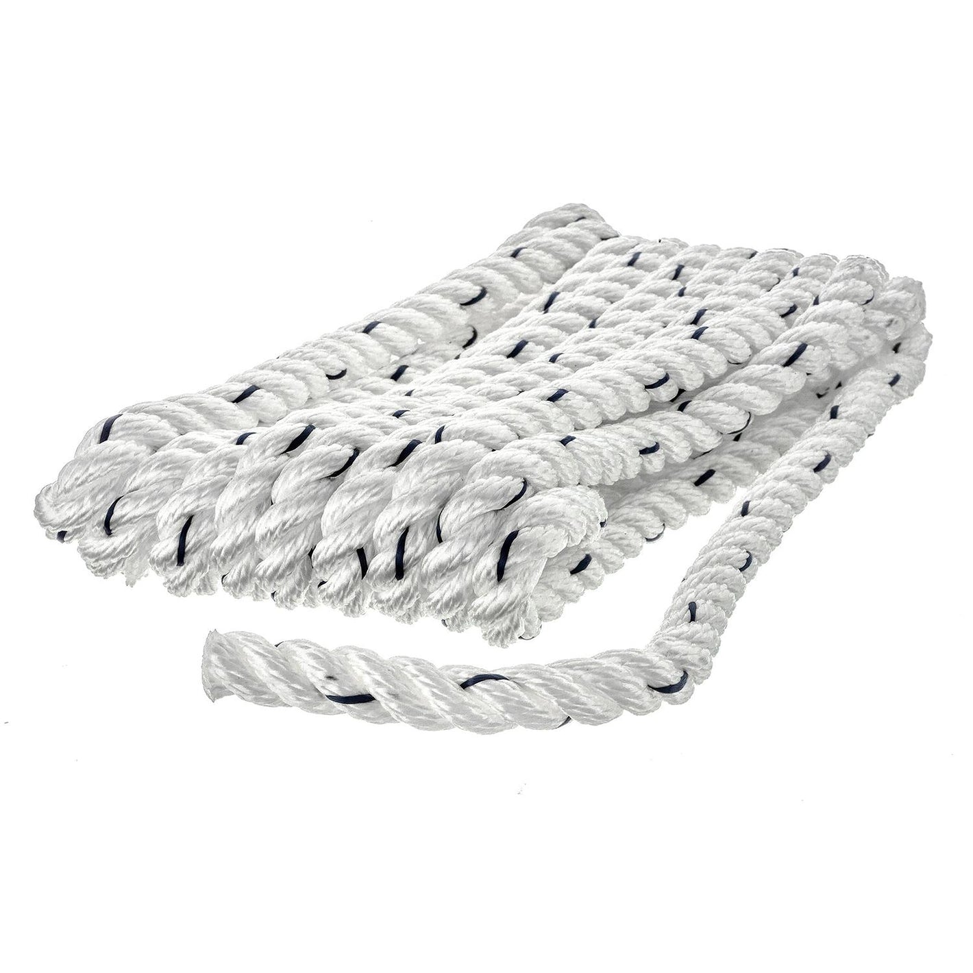 Premium 3-Strand Twisted Nylon Dock Line, White w/ Blue Tracer, 3/8in x 10ft