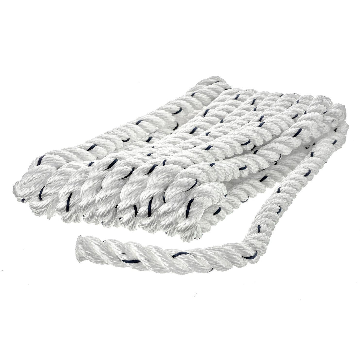 Premium 3-Strand Twisted Nylon Dock Line, White w/ Blue Tracer, 3/8in x 10ft