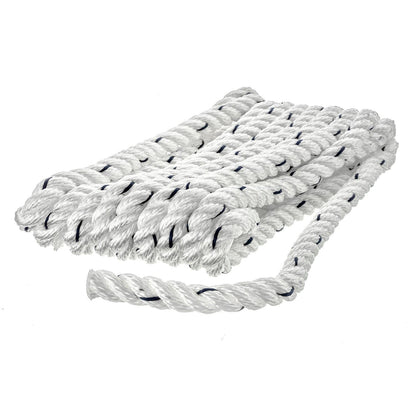 Premium 3-Strand Twisted Nylon Dock Line, White w/ Blue Tracer, 3/8in x 10ft