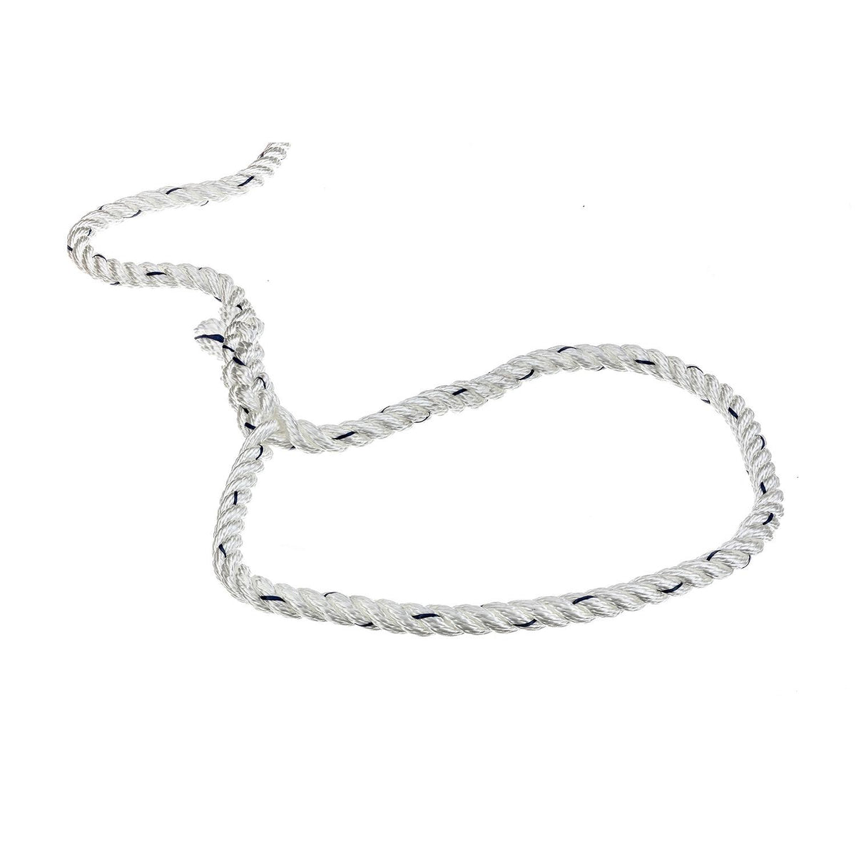 Premium 3-Strand Twisted Nylon Dock Line, White w/ Blue Tracer, 3/8in x 10ft