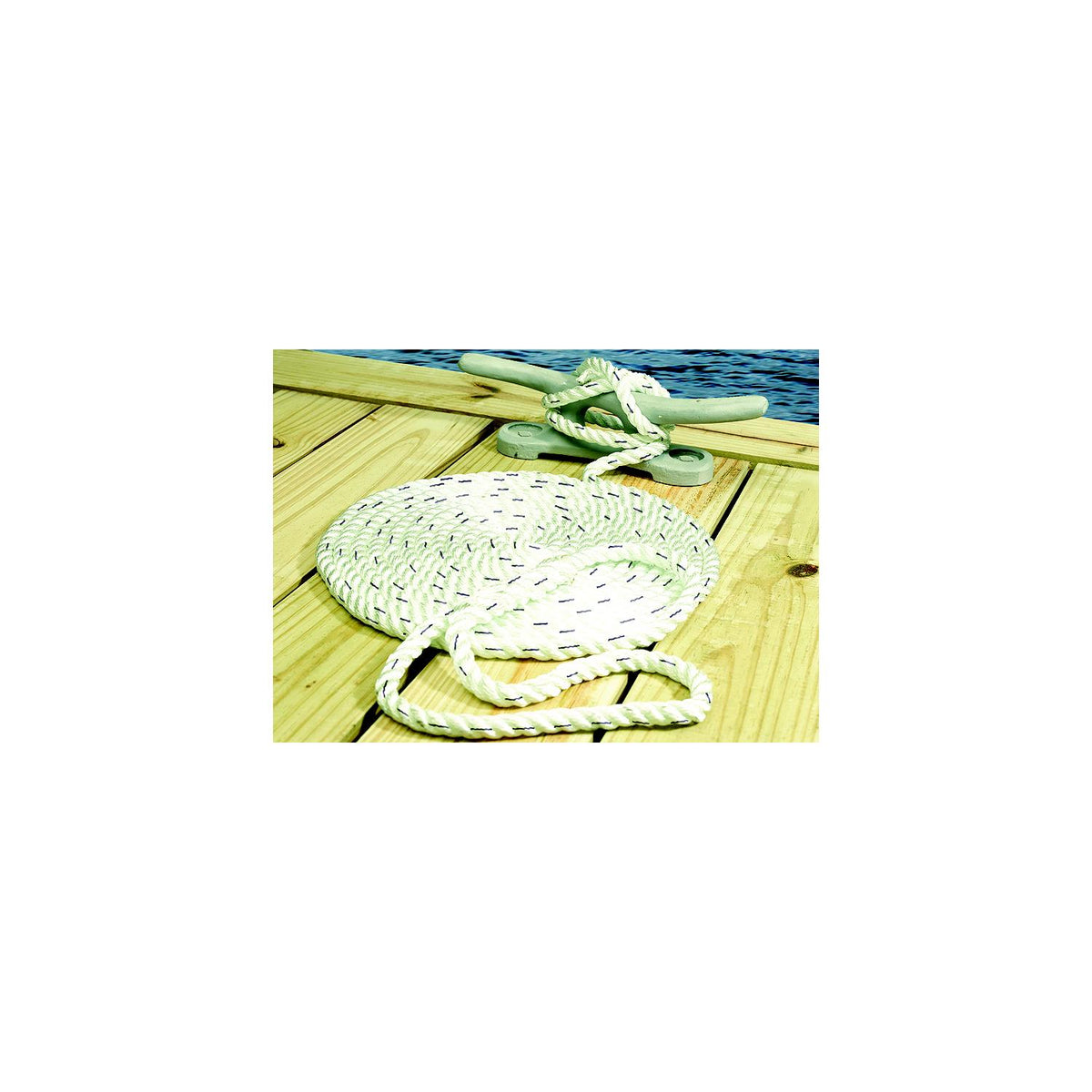 Premium 3-Strand Twisted Nylon Dock Line, White w/ Blue Tracer, 1/2in x 25ft