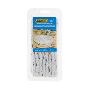 Premium 3-Strand Twisted Nylon Dock Line, White w/ Blue Tracer, 3/8in x 20ft