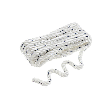 Premium 3-Strand Twisted Nylon Dock Line, White w/ Blue Tracer, 1/2in x 20ft