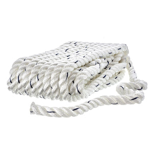 Premium 3-Strand Twisted Nylon Dock Line, White w/ Blue Tracer, 1/2in x 25ft