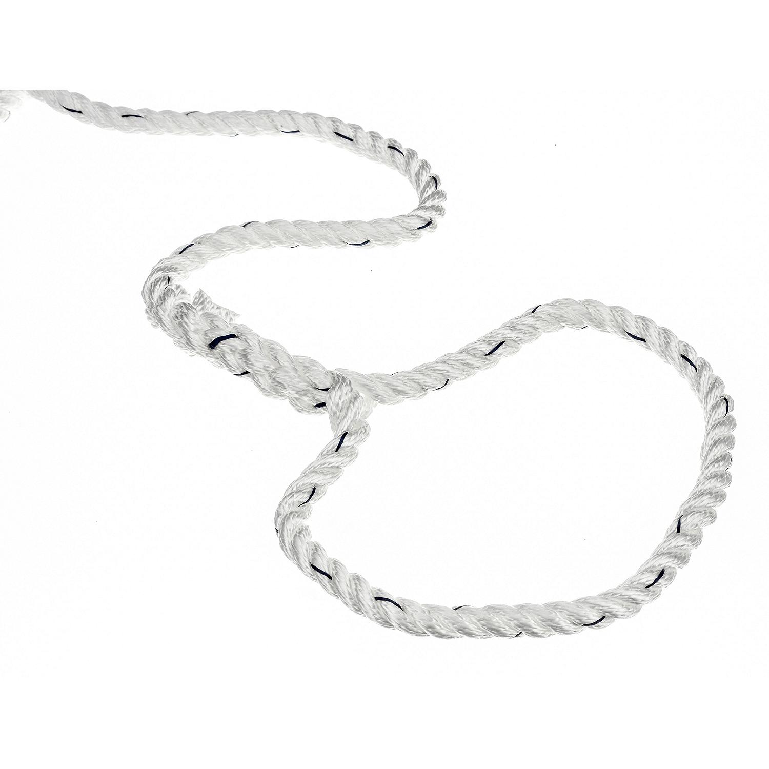 Premium 3-Strand Twisted Nylon Dock Line, White w/ Blue Tracer, 1/2in x 25ft