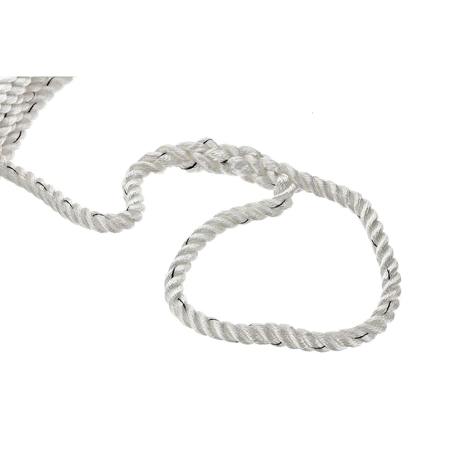 Premium 3-Strand Twisted Nylon Dock Line, White w/ Blue Tracer, 5/8in x 25ft