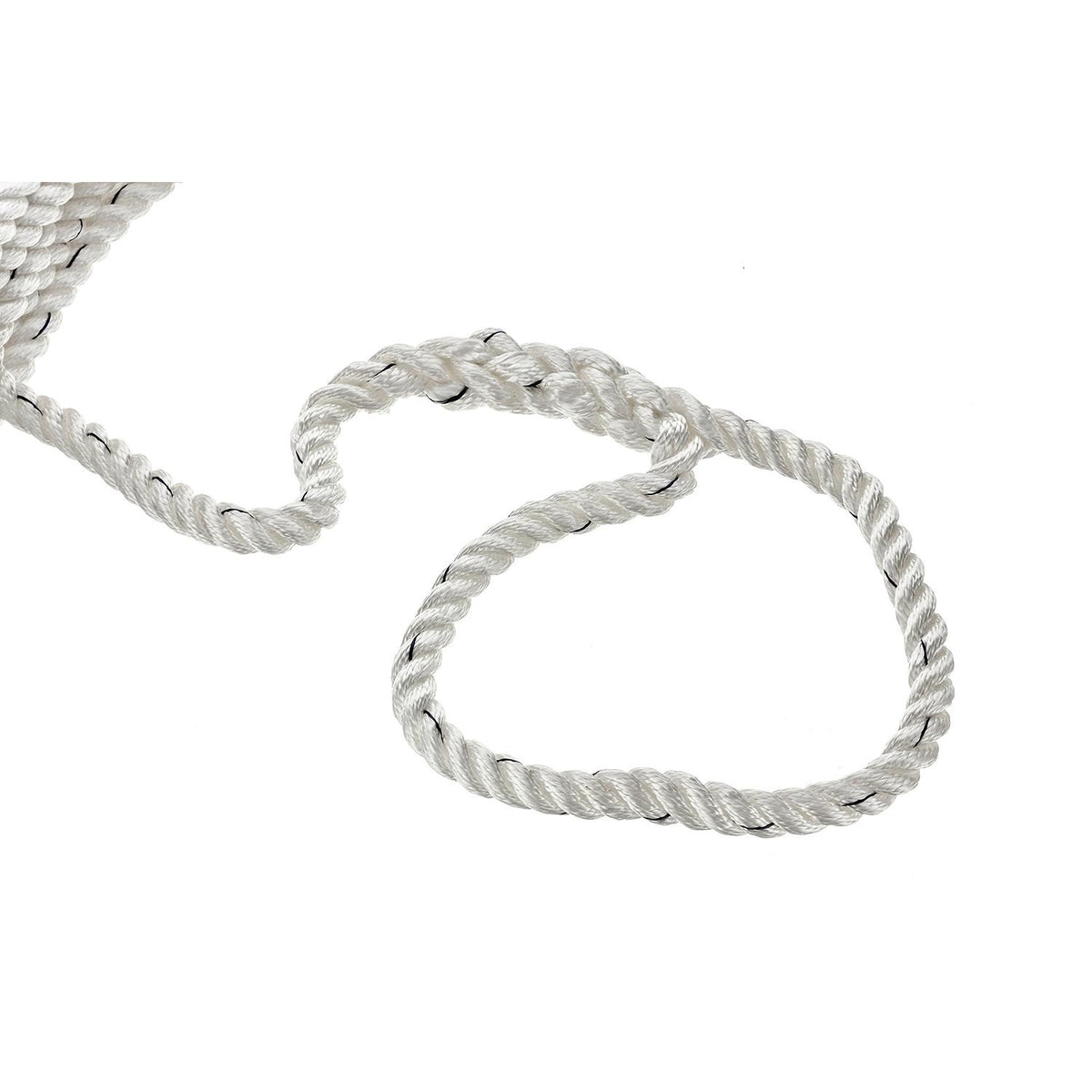 Premium 3-Strand Twisted Nylon Dock Line, White w/ Blue Tracer, 5/8in x 25ft