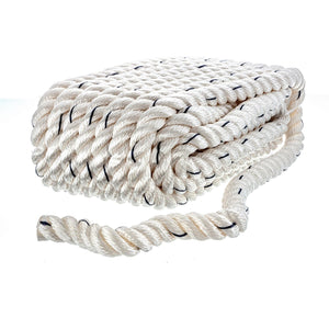 Premium 3-Strand Twisted Nylon Dock Line, White w/ Blue Tracer, 5/8in x 35ft