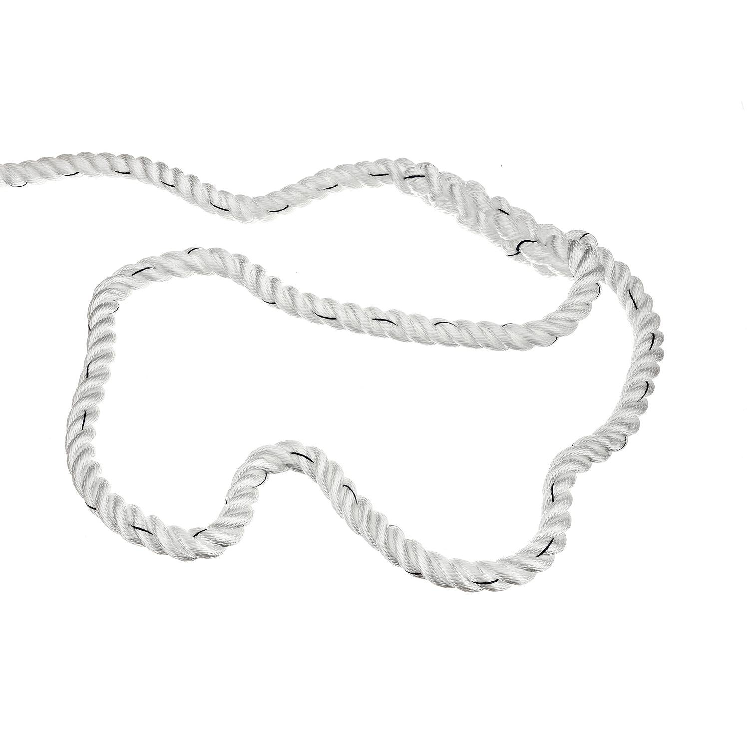 Premium 3 Strand Twisted Nylon Dock Line, White w/ Blue Tracer, 3/4in x 25ft