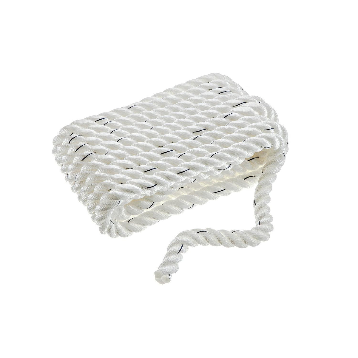 Premium 3 Strand Twisted Nylon Dock Line, White w/ Blue Tracer, 3/4in x 25ft