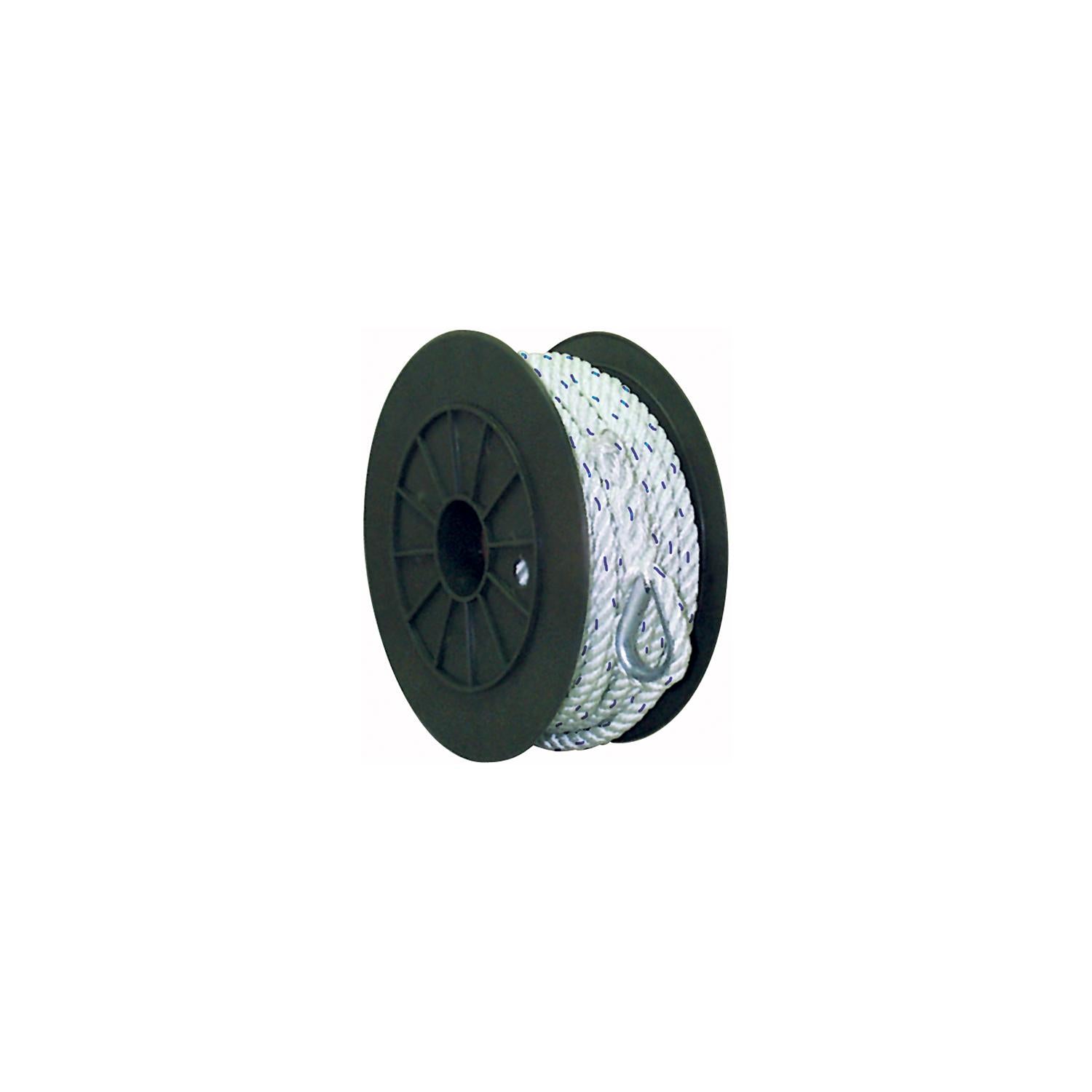 Premium 3-Strand Twisted Nylon Anchor Line, White w/ Blue Tracer, 3/8in x 100ft