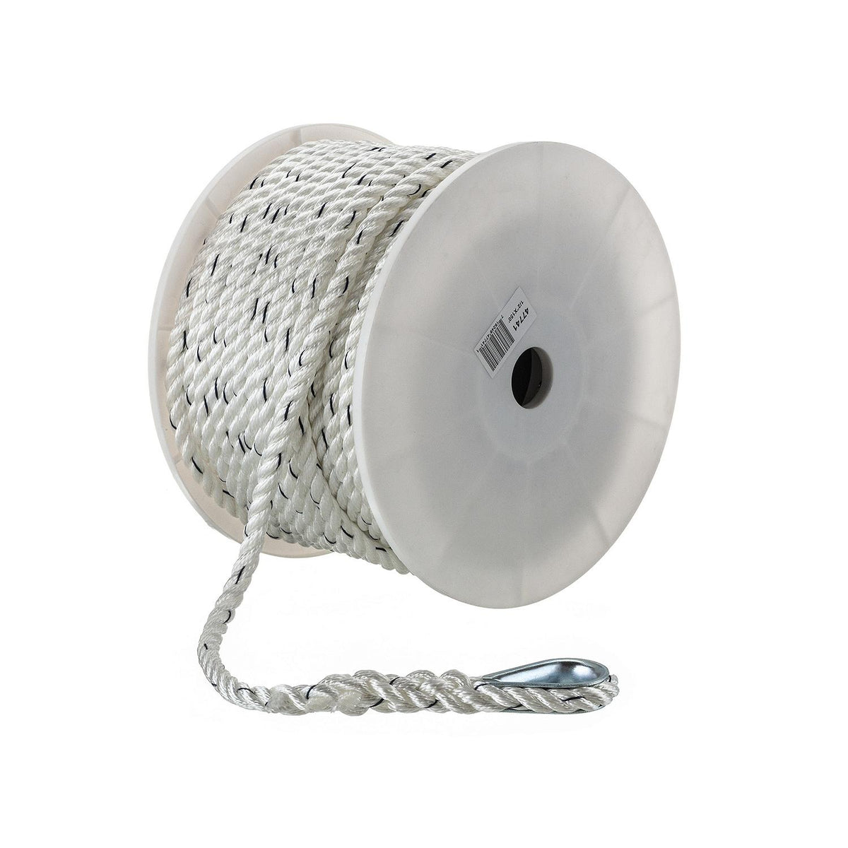 Premium 3-Strand Twisted Nylon Anchor Line, White w/ Blue Tracer, 1/2in x 150ft