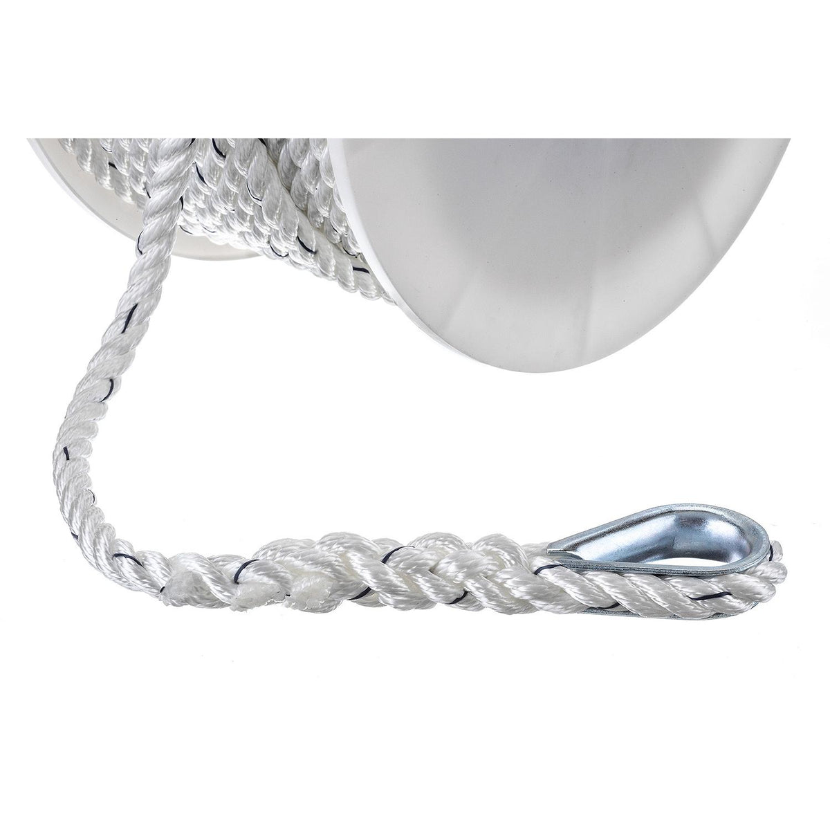 Premium 3-Strand Twisted Nylon Anchor Line, White w/ Blue Tracer, 1/2in x 150ft