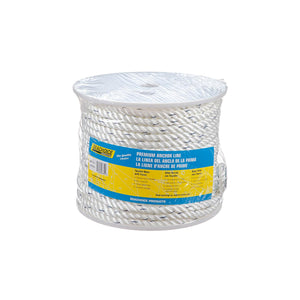 Premium 3-Strand Twisted Nylon Anchor Line, White w/ Blue Tracer, 1/2in x 200ft
