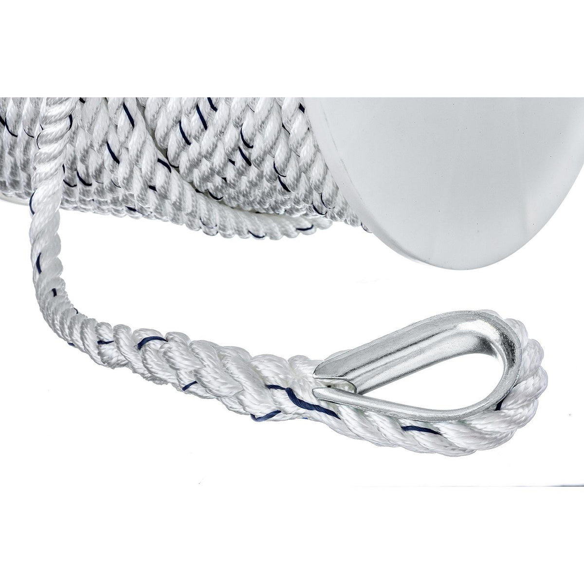 Premium 3-Strand Twisted Nylon Anchor Line, White w/ Blue Tracer, 1/2in x 250ft