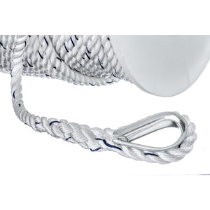 Premium 3-Strand Twisted Nylon Anchor Line, White w/ Blue Tracer, 1/2in x 250ft