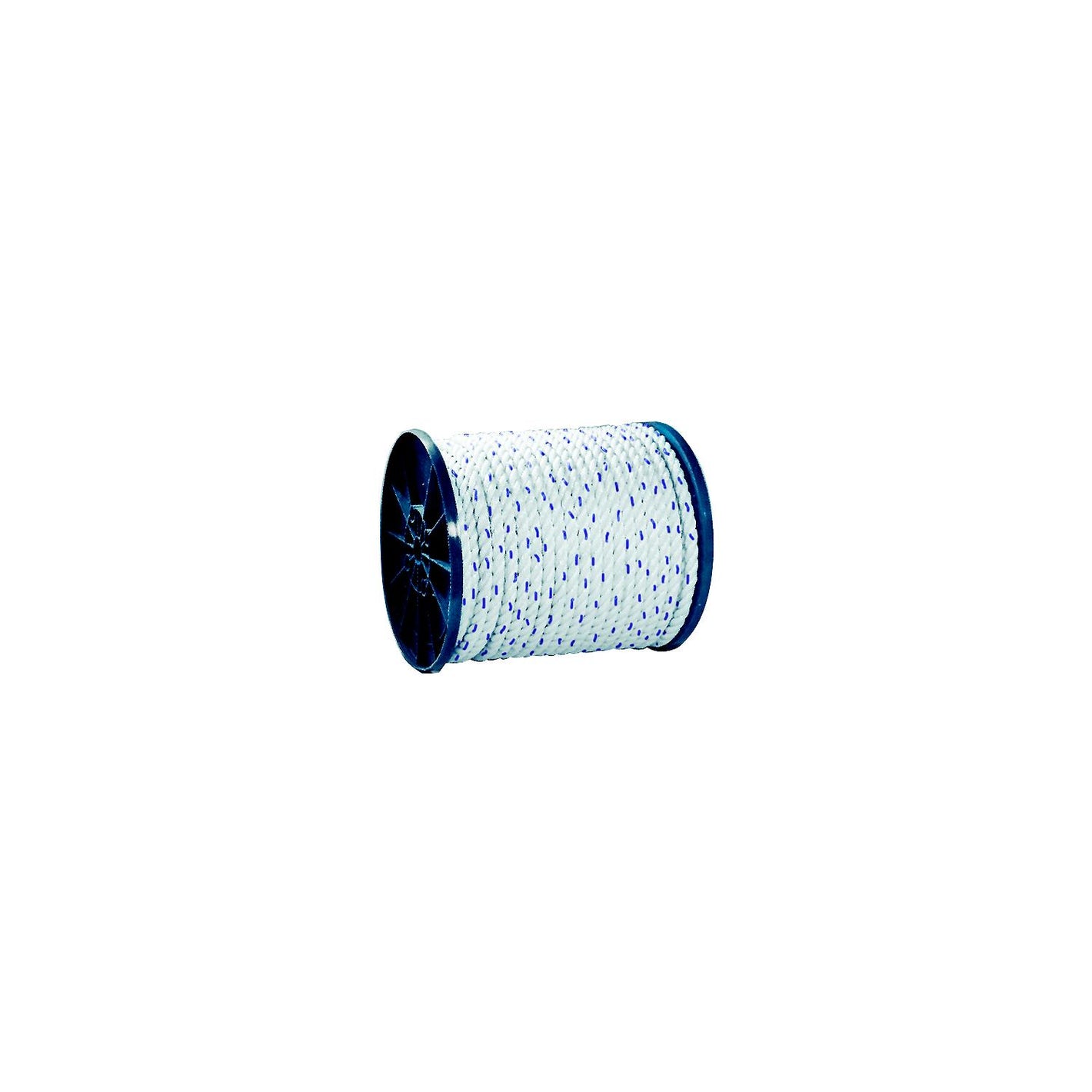 Premium 3-Strand Twisted Nylon Rope/ Spool, White w. Blue Tracer, 3/8 X 600ft