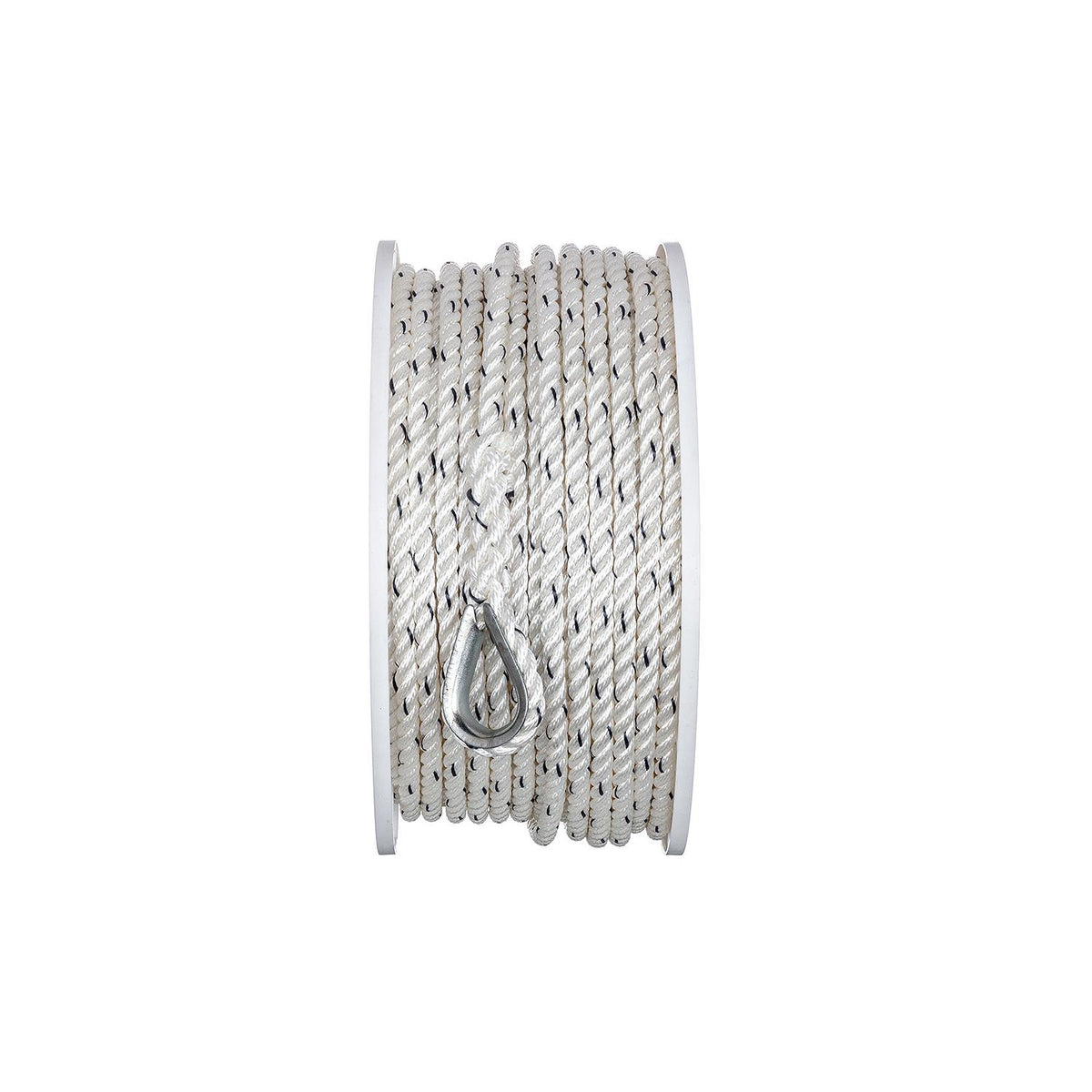 Premium 3-Strand Twisted Nylon Anchor Line, White w/ Blue Tracer, 3/8in x 200ft