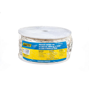 Premium 3-Strand Twisted Nylon Anchor Line, White w/ Blue Tracer, 3/8in x 200ft