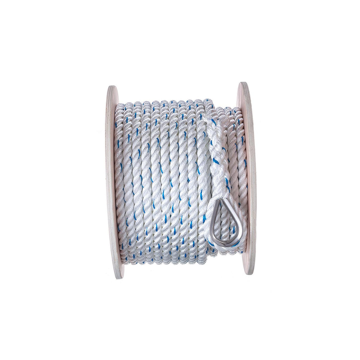 Premium 3-Strand Twisted Nylon Anchor Line, White w/ Blue Tracer, 5/8in x 200ft