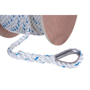 Premium 3-Strand Twisted Nylon Anchor Line, White w/ Blue Tracer, 5/8in x 200ft