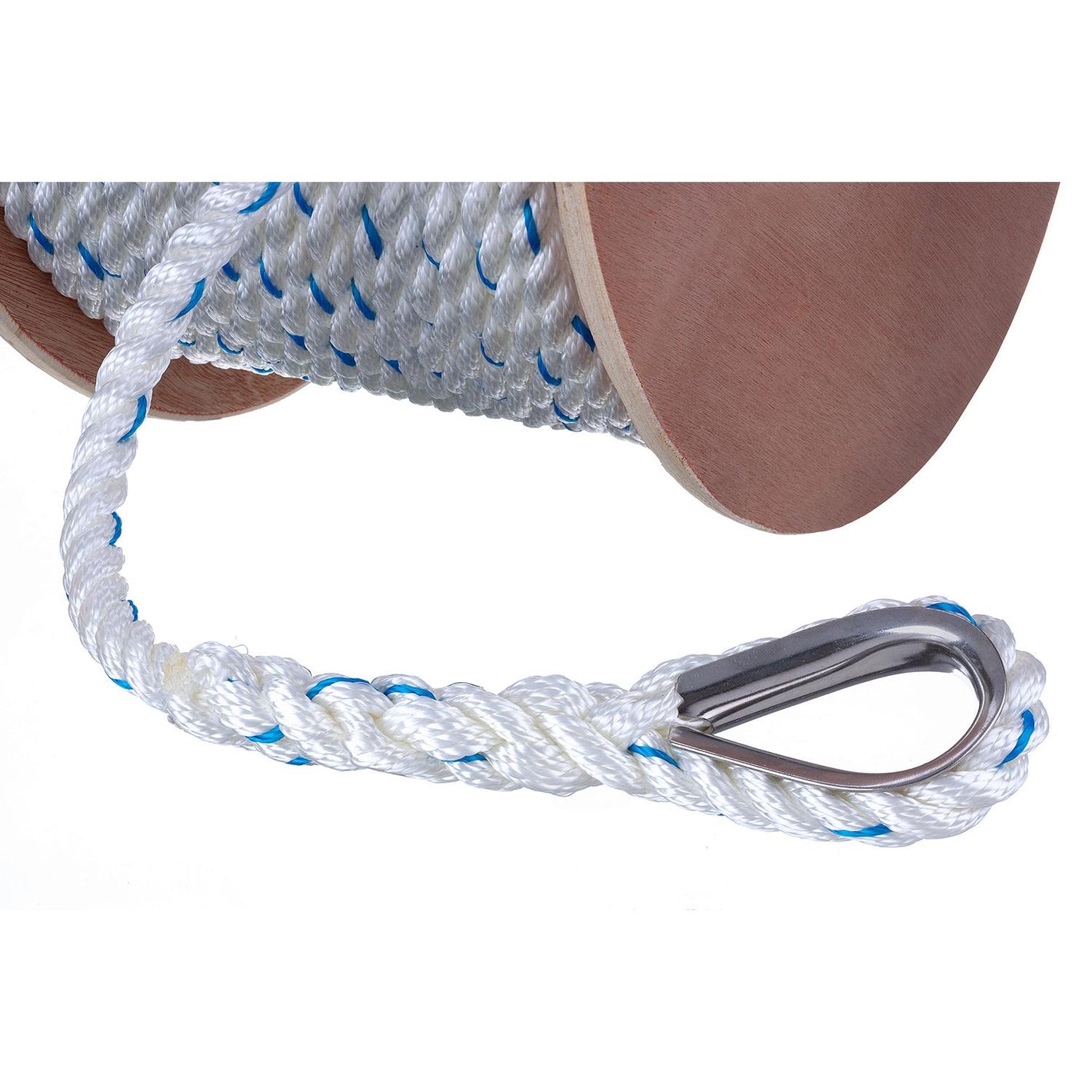 Premium 3-Strand Twisted Nylon Anchor Line, White w/ Blue Tracer, 5/8in x 250ft