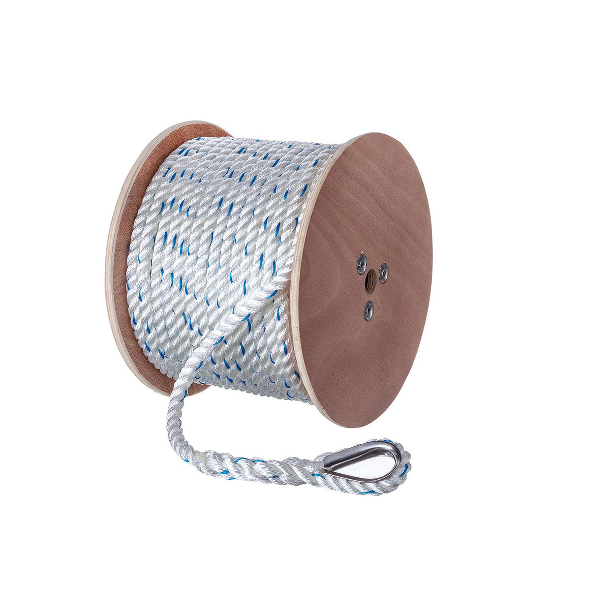 Premium 3-Strand Twisted Nylon Anchor Line, White w/ Blue Tracer, 5/8in x 250ft