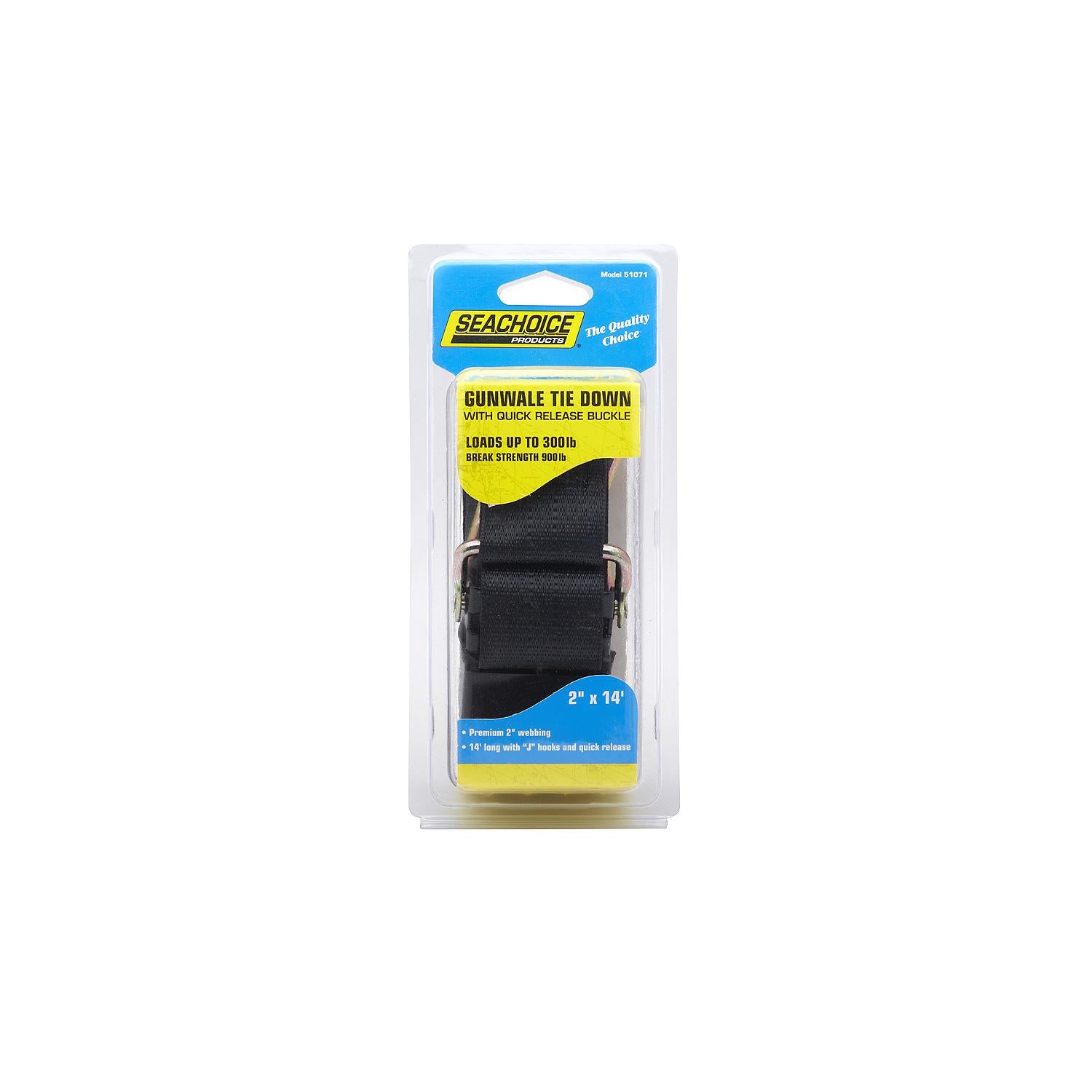 Premium Gunwale Trailer Tie Down Strap, Black, 2in x 14ft