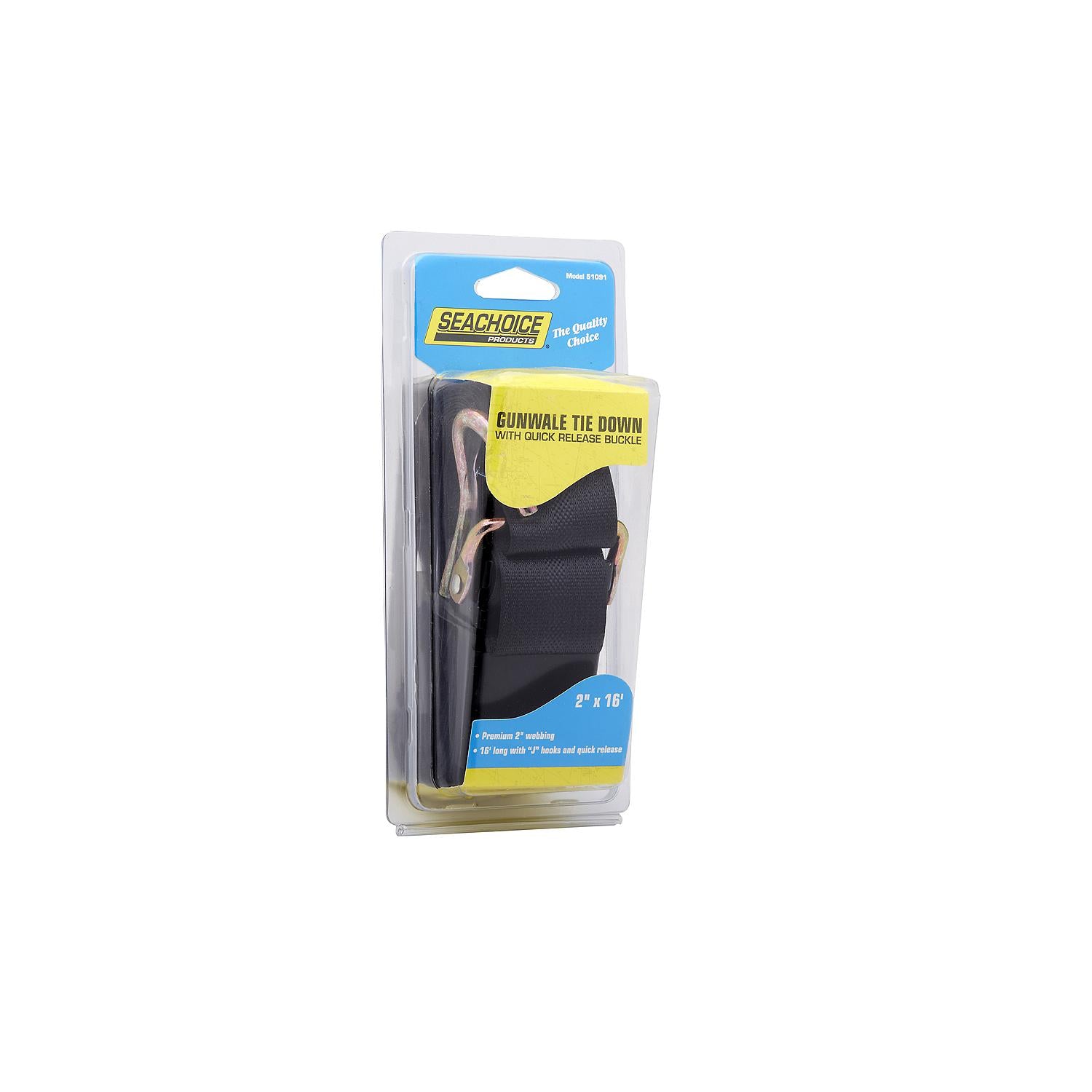 Premium Gunwale Trailer Tie Down Strap, Black, 2in x 16ft