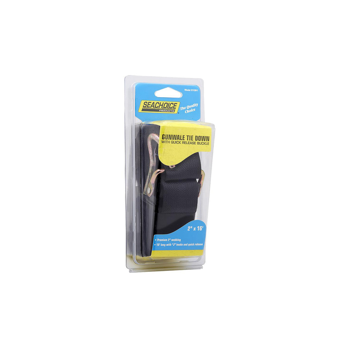 Premium Gunwale Trailer Tie Down Strap, Black, 2in x 16ft