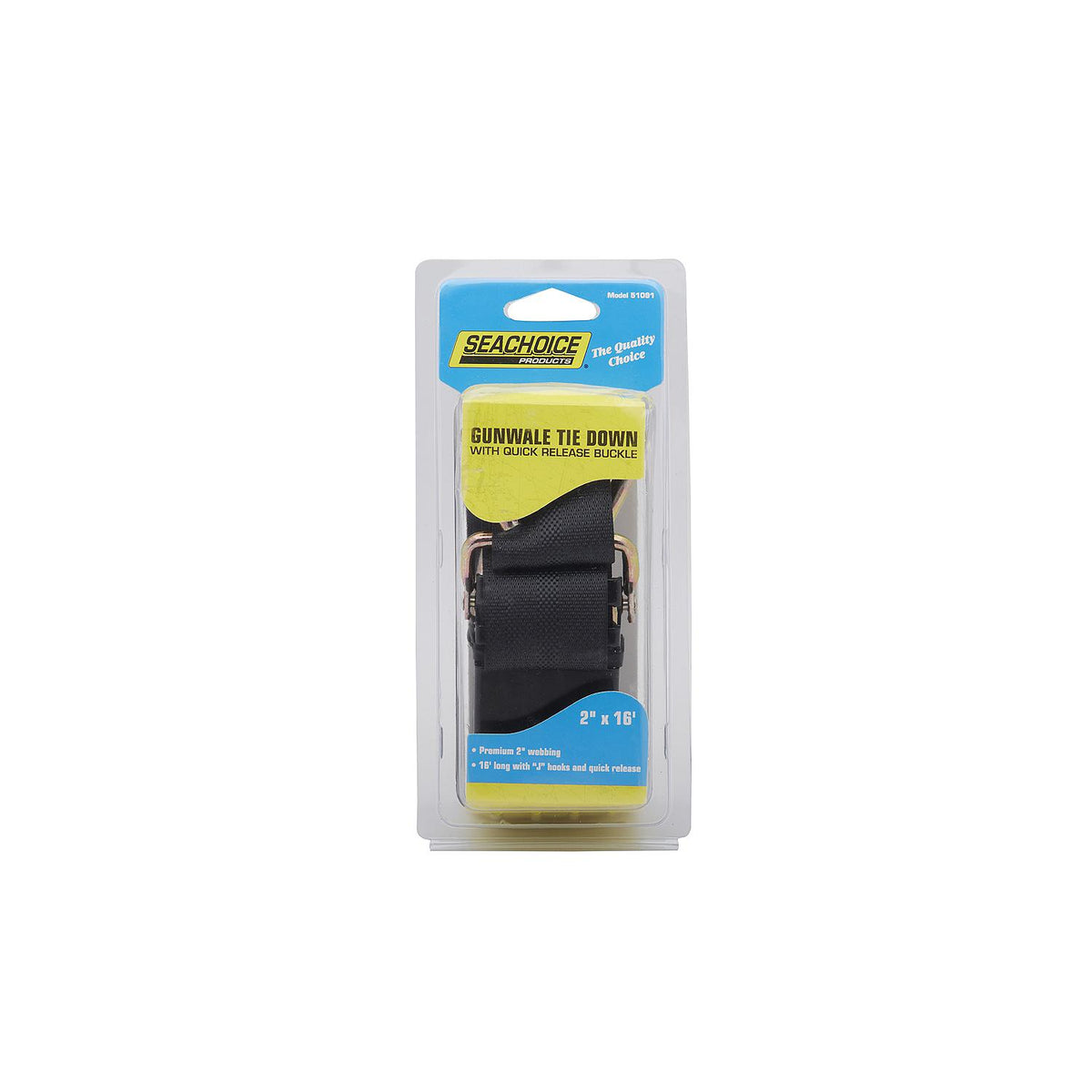Premium Gunwale Trailer Tie Down Strap, Black, 2in x 16ft