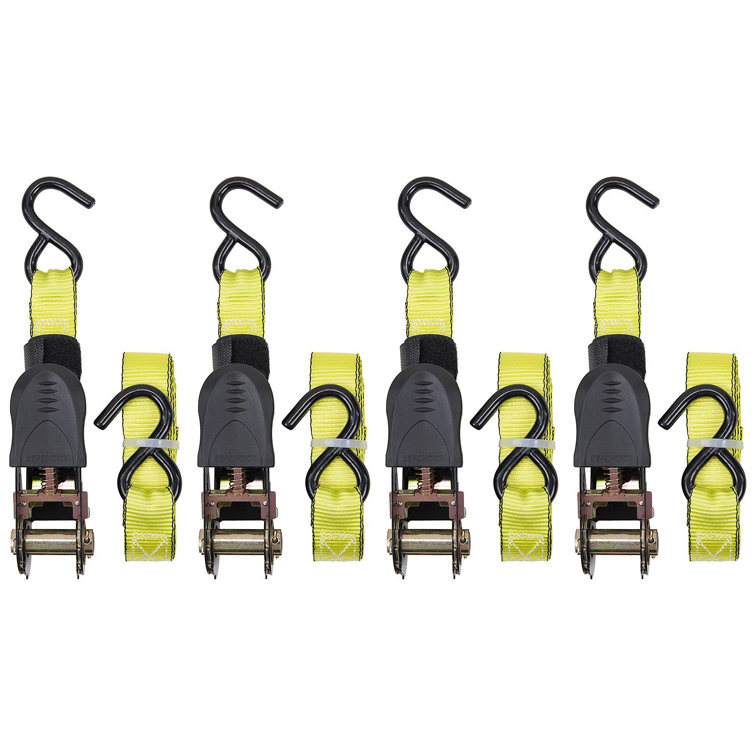 Ratchet Tie-Downs, 1inx 15ft,  4-Pack, 4/PK