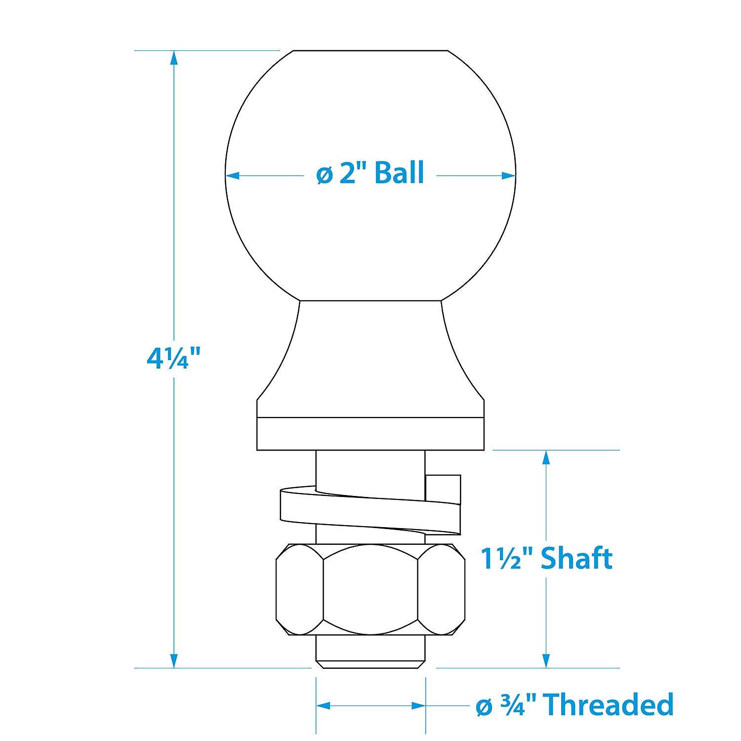 Chrome Plated Steel Trailer Coupler Ball, 2in x 3/4in x 1-1/2in