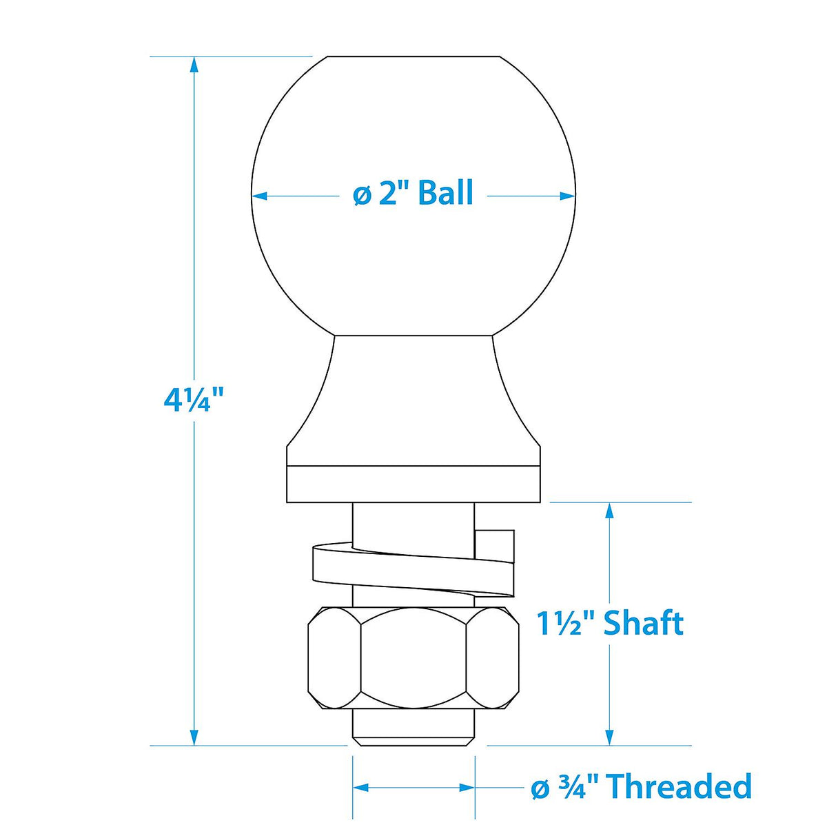 Chrome Plated Steel Trailer Coupler Ball, 2in x 3/4in x 1-1/2in
