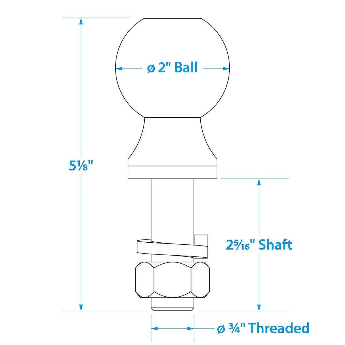Chrome Plated Steel Trailer Coupler Ball, 2in x 3/4in x 2-5/16in