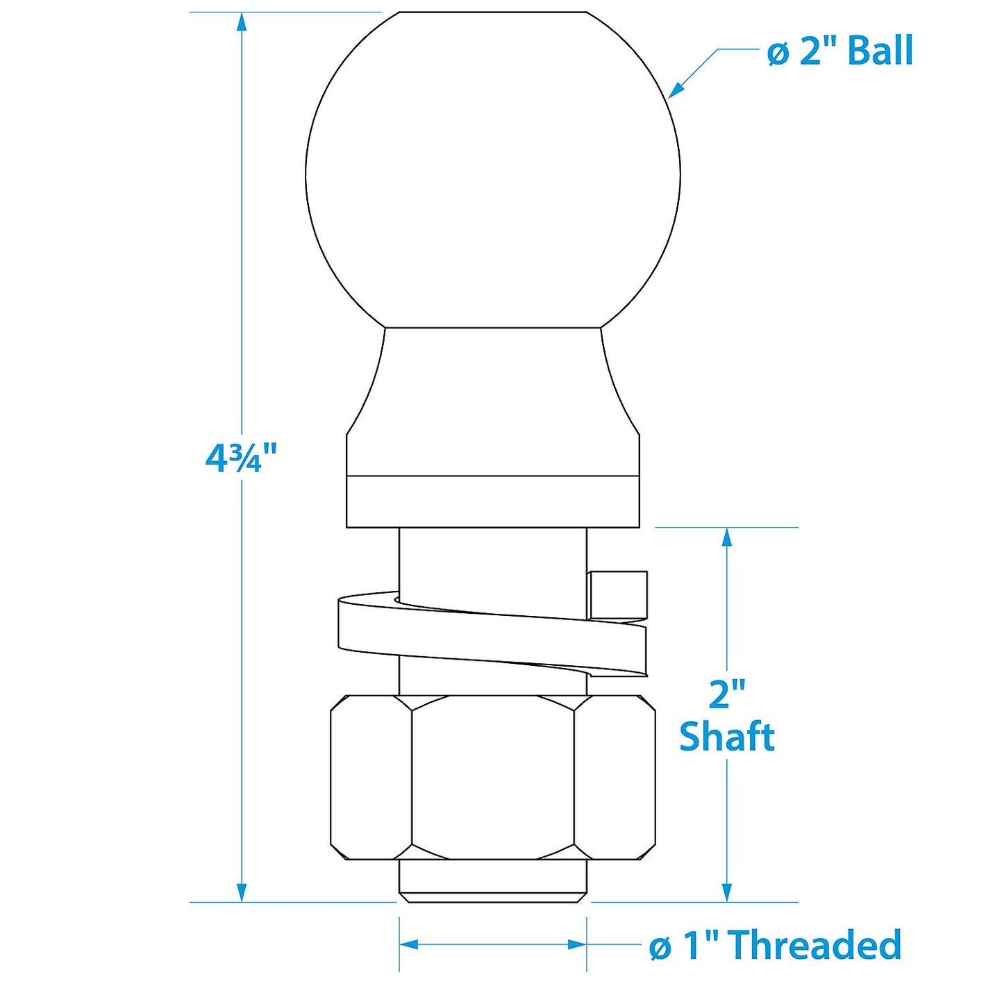 Chrome Plated Steel Trailer Coupler Ball, 2in x 1in x 2in