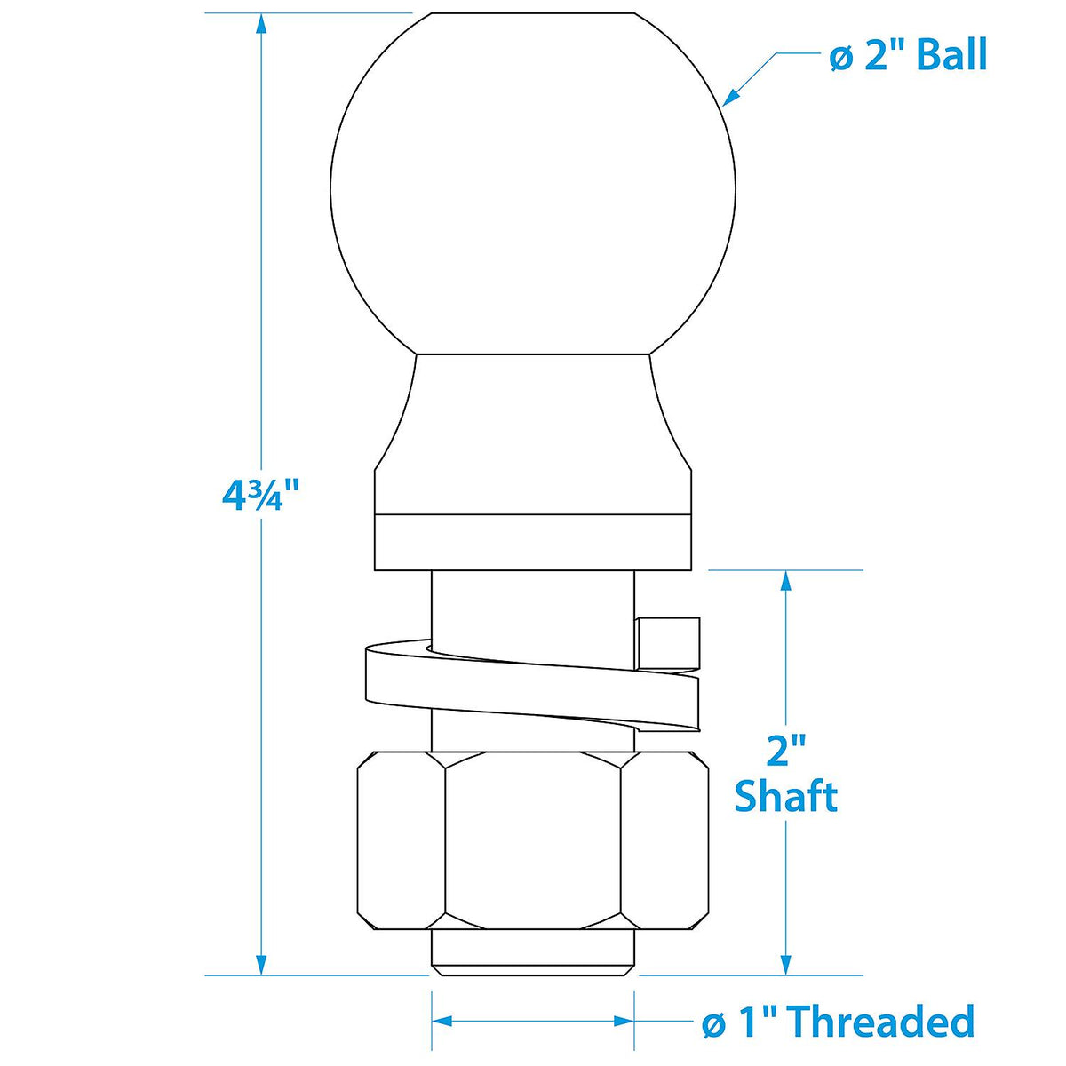 Chrome Plated Steel Trailer Coupler Ball, 2in x 1in x 2in