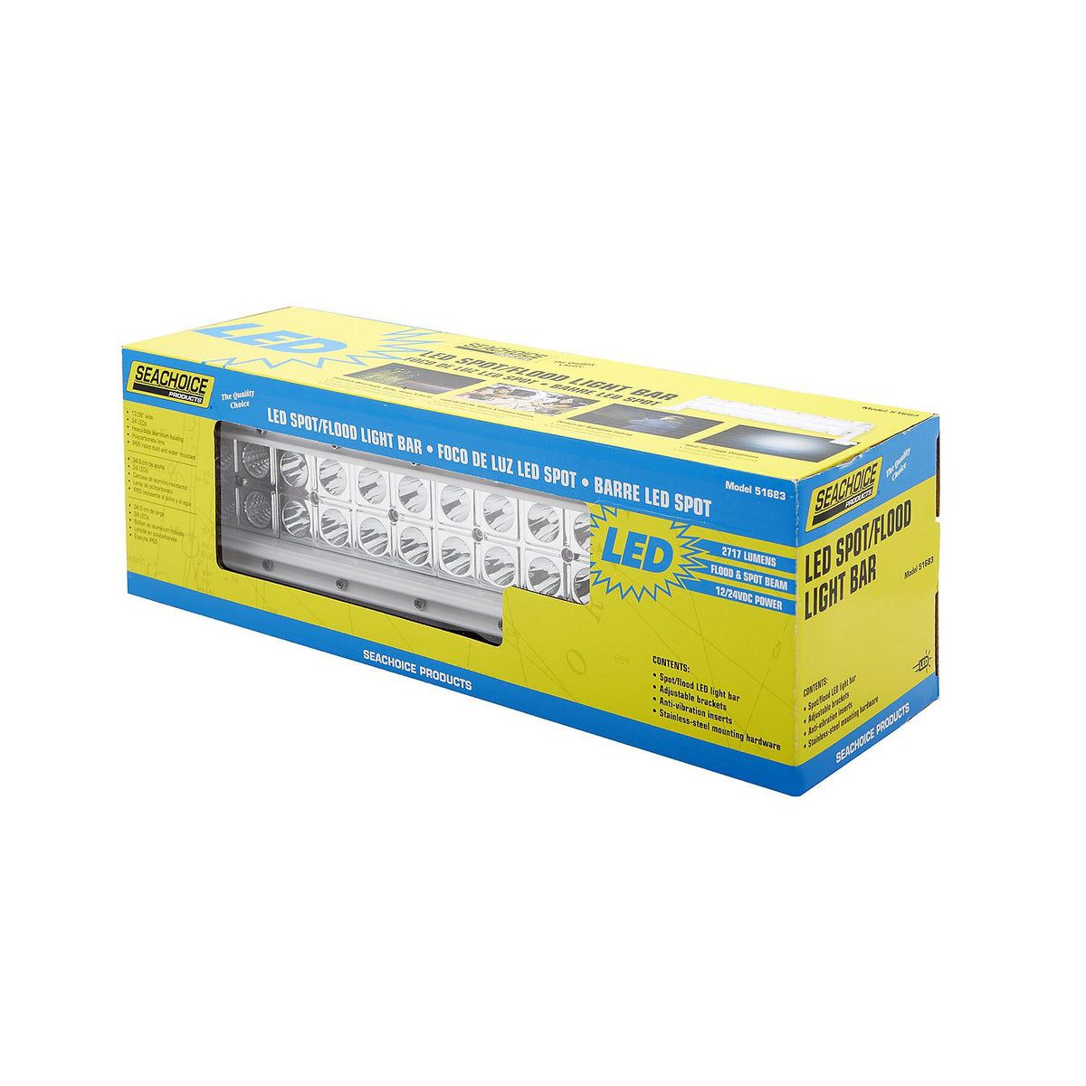 LED Spot/Flood Light Bar, White Housing 24 LEDs, 13.6in, 12/24V