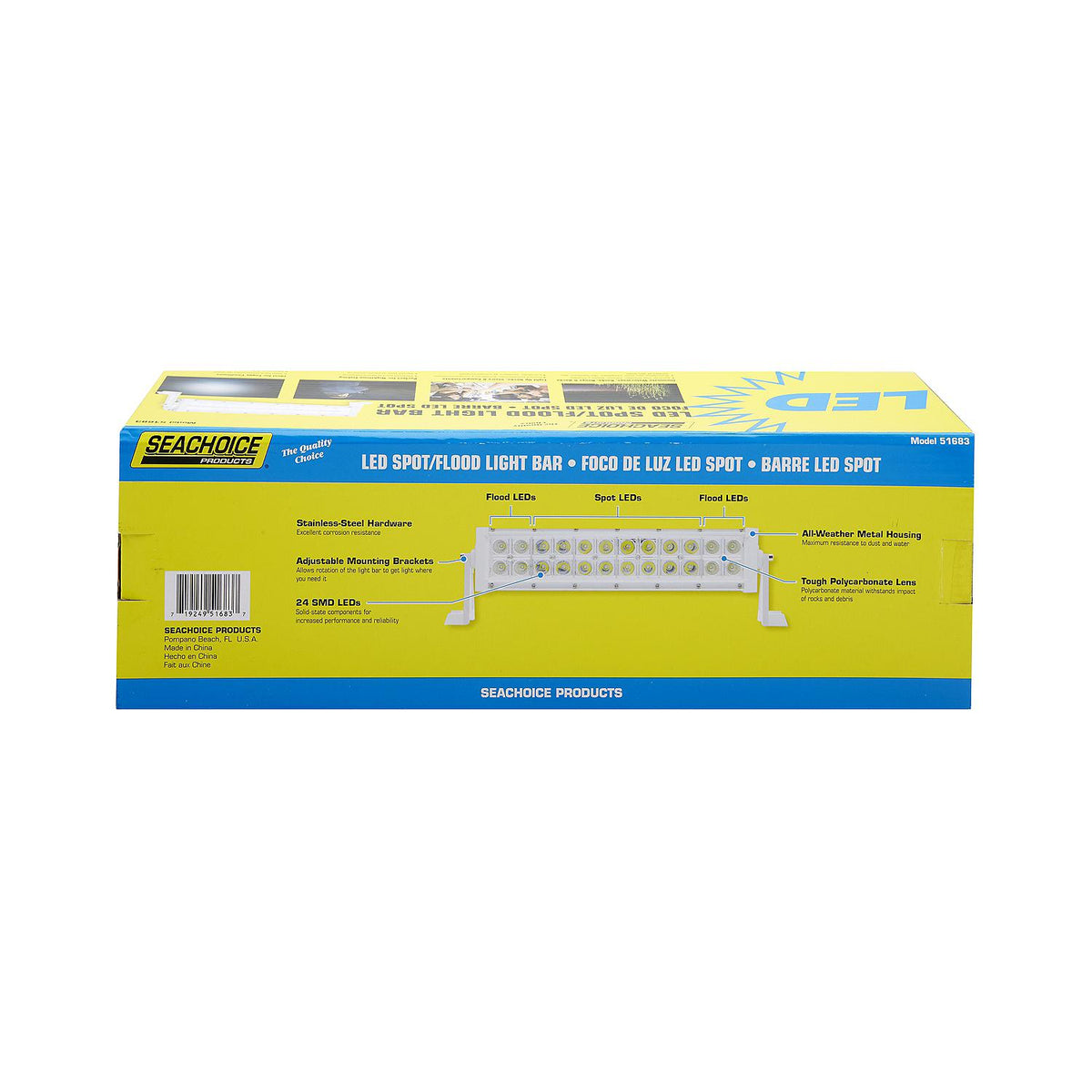 LED Spot/Flood Light Bar, White Housing 24 LEDs, 13.6in, 12/24V