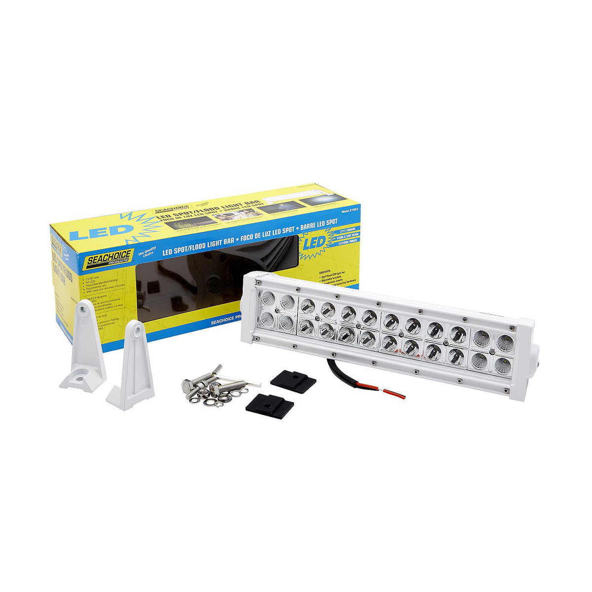 LED Spot/Flood Light Bar, White Housing 24 LEDs, 13.6in, 12/24V