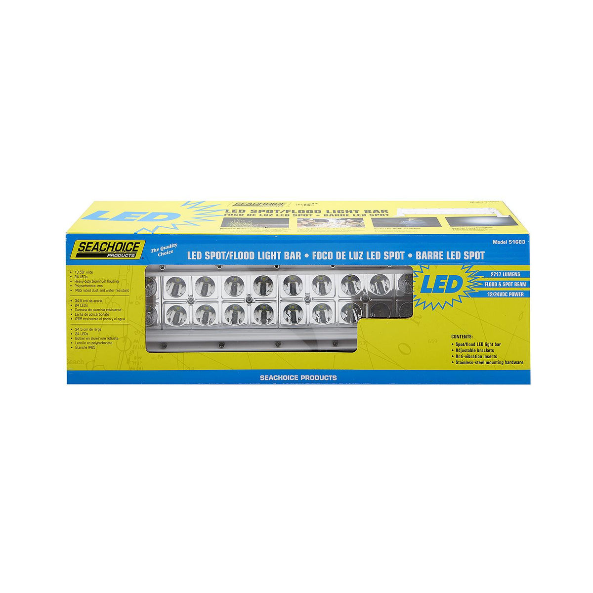 LED Spot/Flood Light Bar, White Housing 24 LEDs, 13.6in, 12/24V