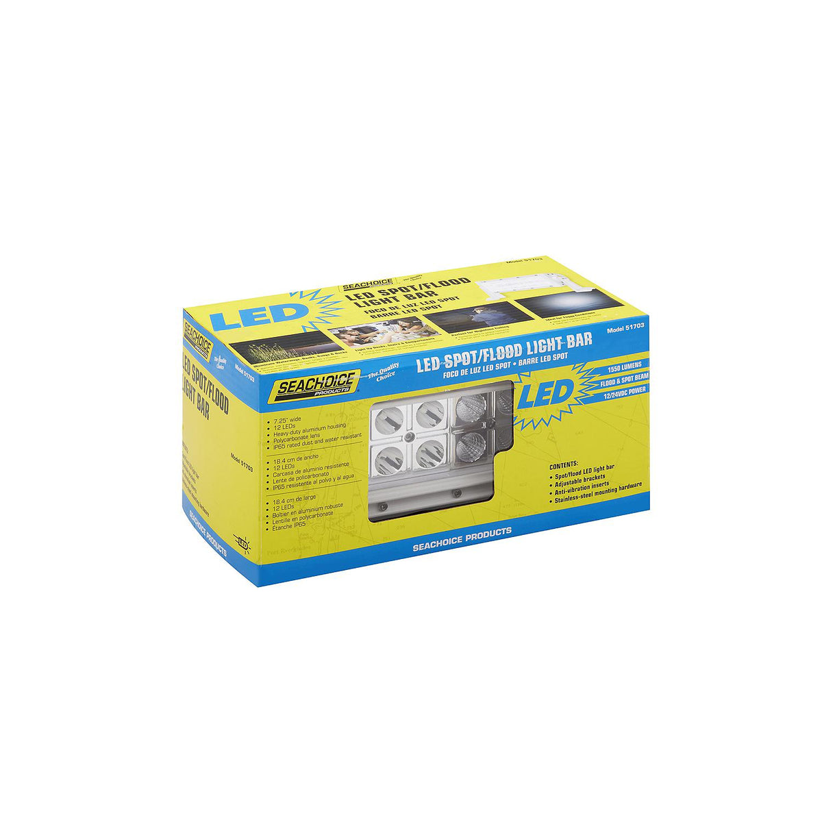 LED Spot/Flood Light Bar, White Housing, 12 LEDs, 7.25in, 12/24V